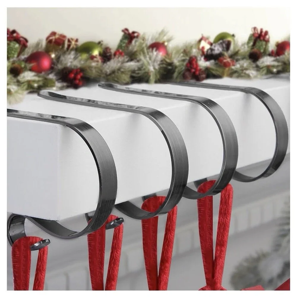 Adjustable Metal Christmas Stocking Hangers 4 Pack Black Fits 0.5-2.8 in